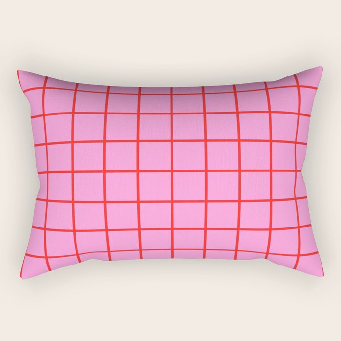 Preppy Pink and Red Grid Pattern Rectangular Pillow Gallery Image 1
