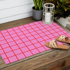 Preppy Pink and Red Grid Pattern Outdoor Rug Gallery Image 2