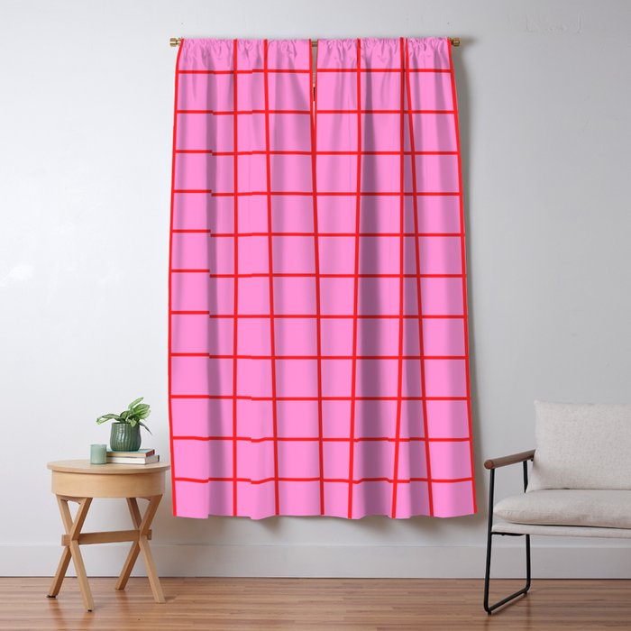 Preppy Pink and Red Grid Pattern Window Curtain Gallery Image 5
