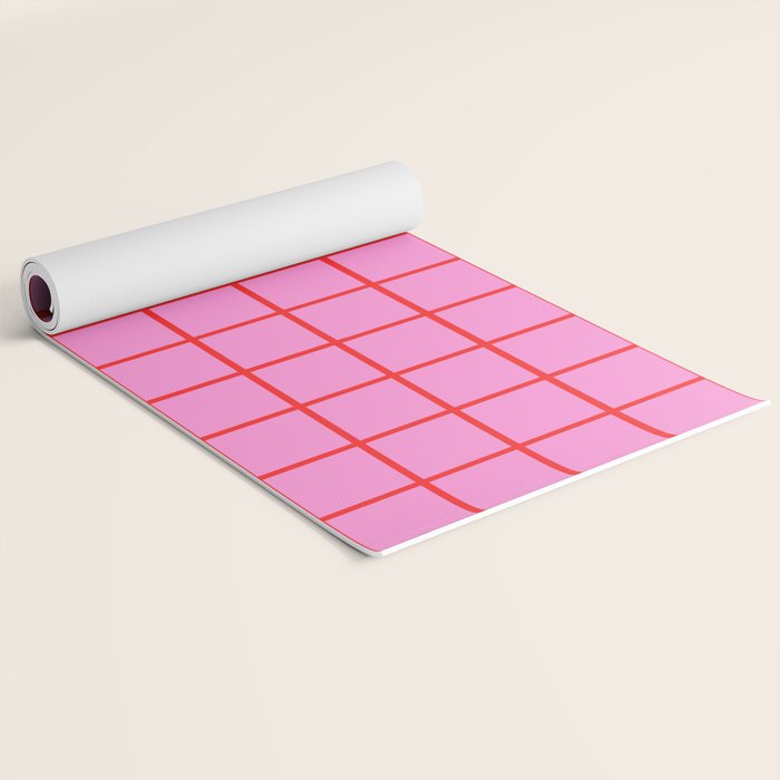 Preppy Pink and Red Grid Pattern Yoga Mat Gallery Image 2
