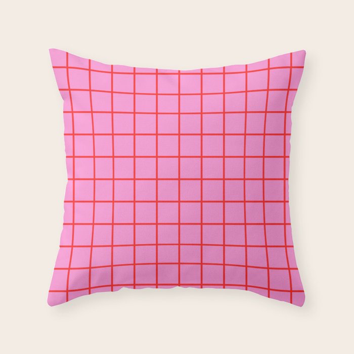 Preppy Pink and Red Grid Pattern Throw Pillow Gallery Image 6
