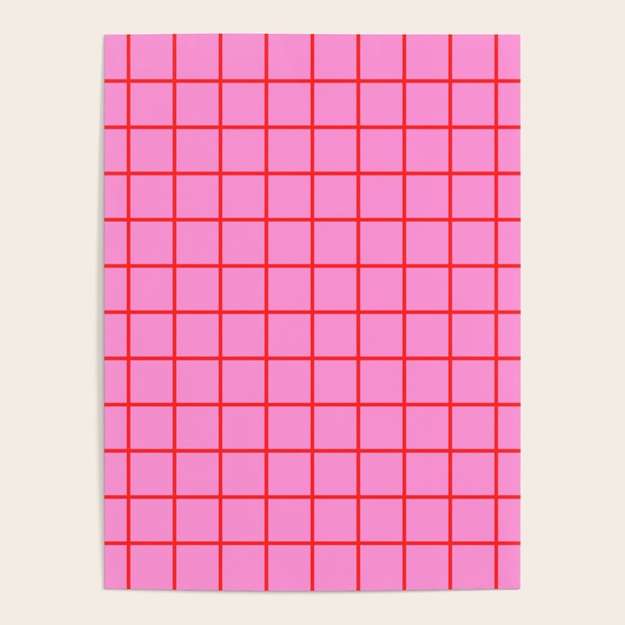 Preppy Pink and Red Grid Pattern Poster Gallery Image 1