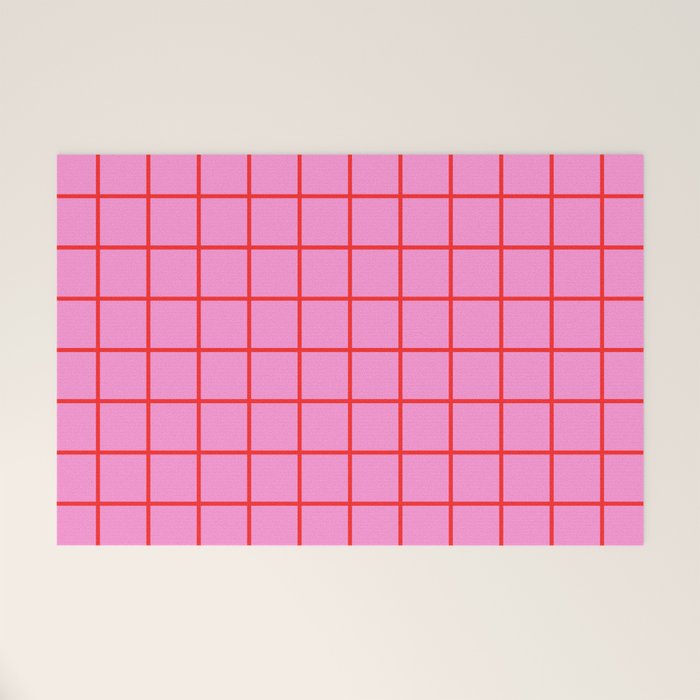 Preppy Pink and Red Grid Pattern Welcome Mat Gallery Image 1