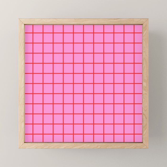 Preppy Pink and Red Grid Pattern Mini Art Print Gallery Image 1