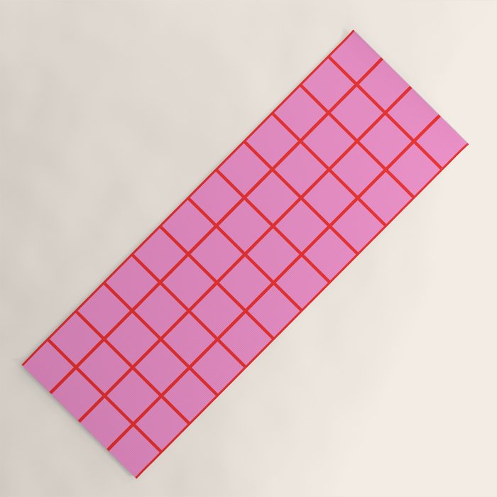 Preppy Pink and Red Grid Pattern Yoga Mat Gallery Image 1