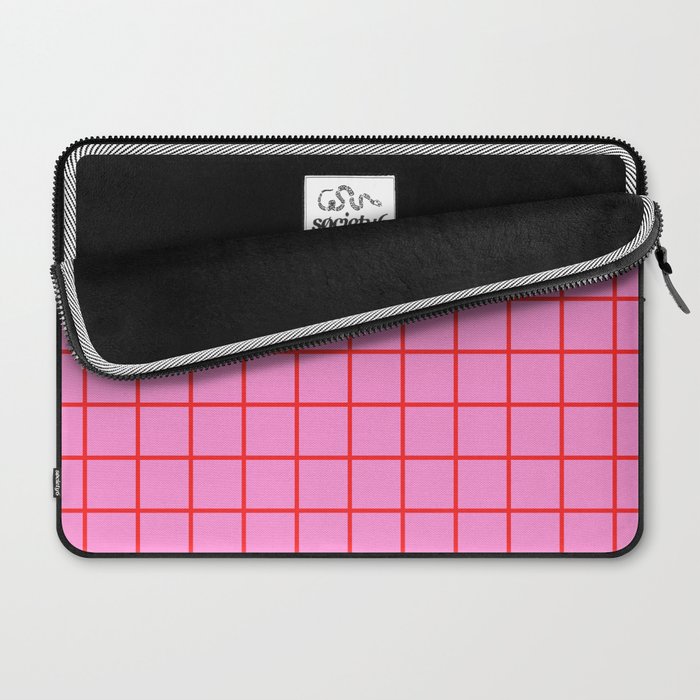 Preppy Pink and Red Grid Pattern Laptop Sleeve Gallery Image 2