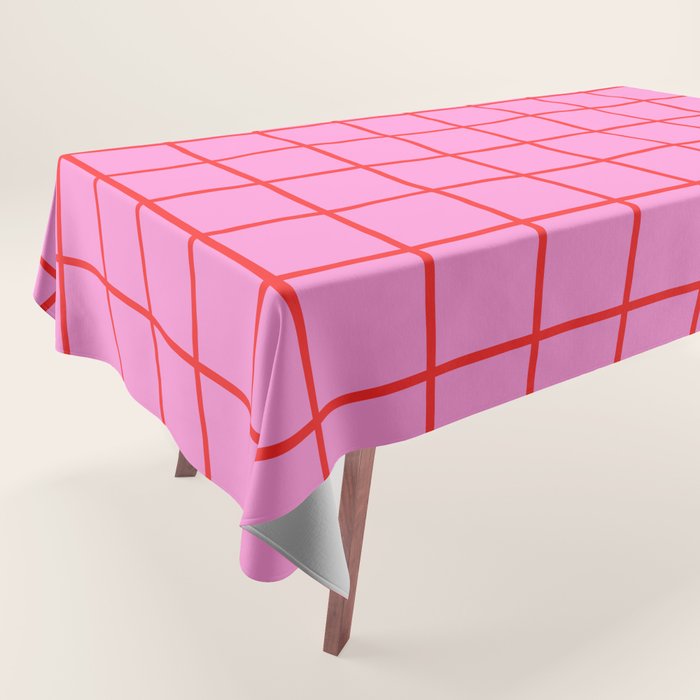 Preppy Pink and Red Grid Pattern Tablecloth Gallery Image 1