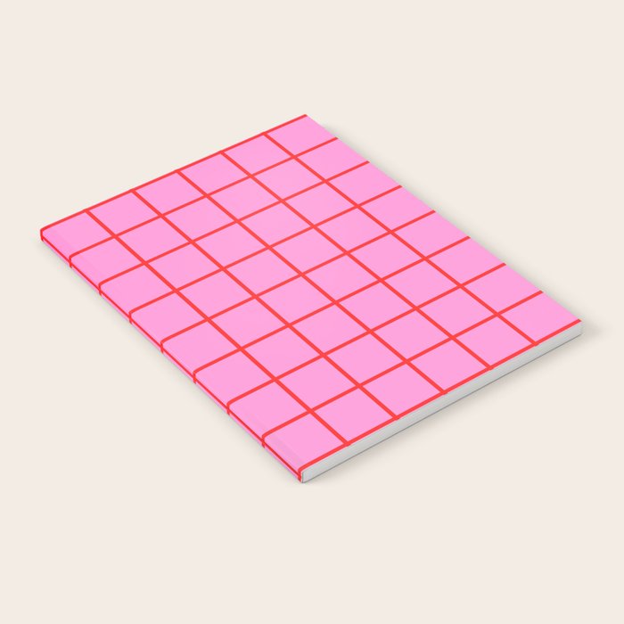 Preppy Pink and Red Grid Pattern Notebook Gallery Image 2