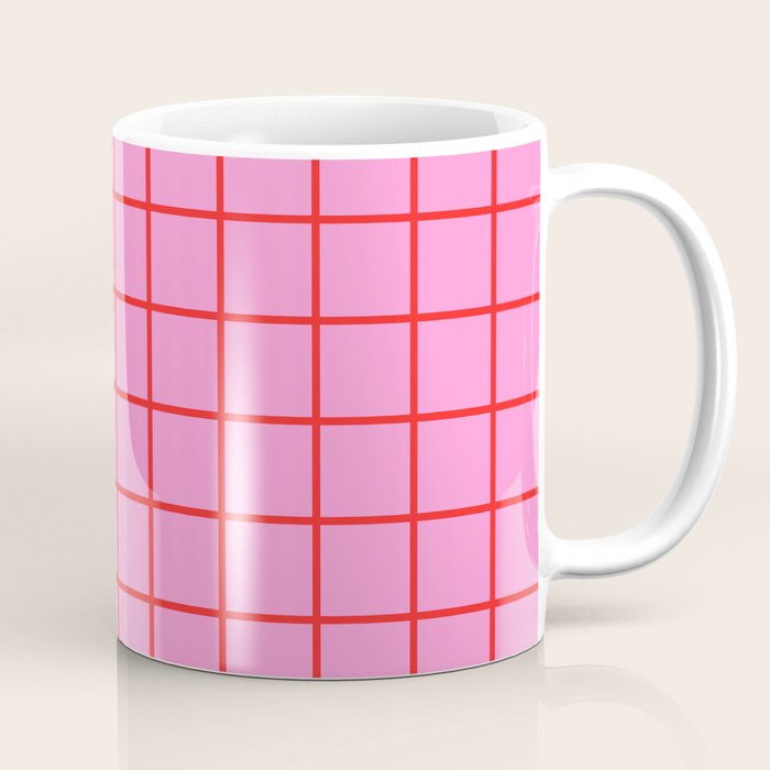 Preppy Pink and Red Grid Pattern Coffee Mug Gallery Image 1