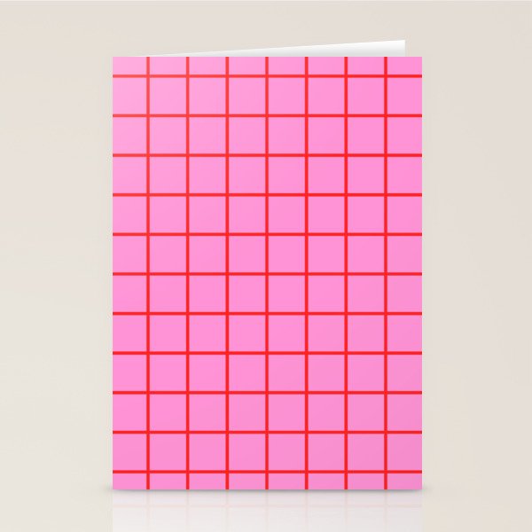 Preppy Pink and Red Grid Pattern Stationery Card Gallery Image 1