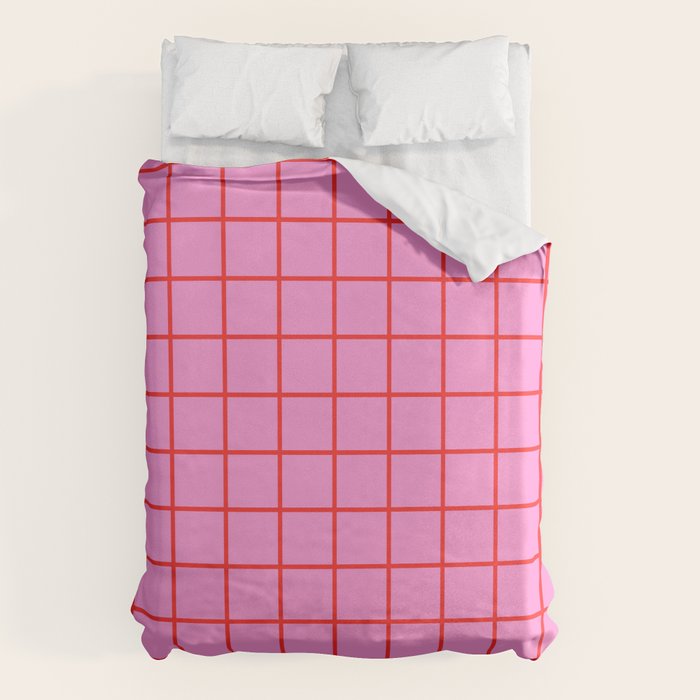 Preppy Pink and Red Grid Pattern Duvet Cover Gallery Image 1