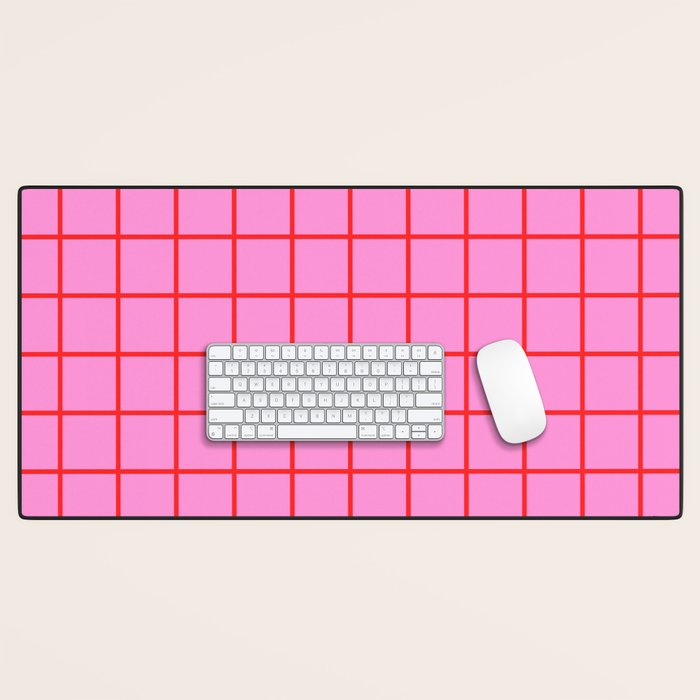 Preppy Pink and Red Grid Pattern Desk Mat Gallery Image 1