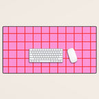 Preppy Pink and Red Grid Pattern Desk Mat Gallery Image 1