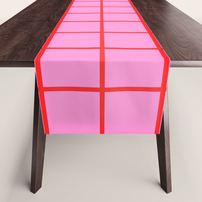 Preppy Pink and Red Grid Pattern Table Runner Gallery Image 1