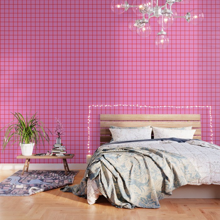 Preppy Pink and Red Grid Pattern Wallpaper Gallery Image 1