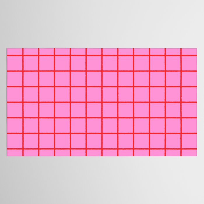 Preppy Pink and Red Grid Pattern Tablecloth Gallery Image 2