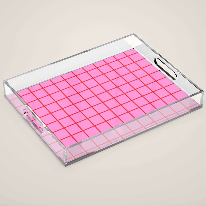 Preppy Pink and Red Grid Pattern Acrylic Tray Gallery Image 1