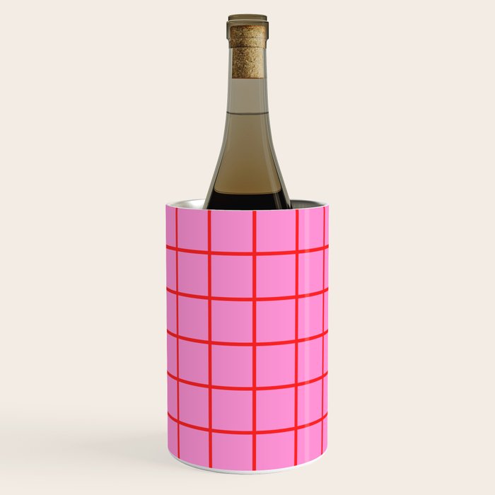 Preppy Pink and Red Grid Pattern Wine Chiller Gallery Image 2