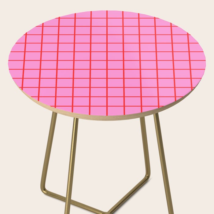 Preppy Pink and Red Grid Pattern Side Table Gallery Image 2