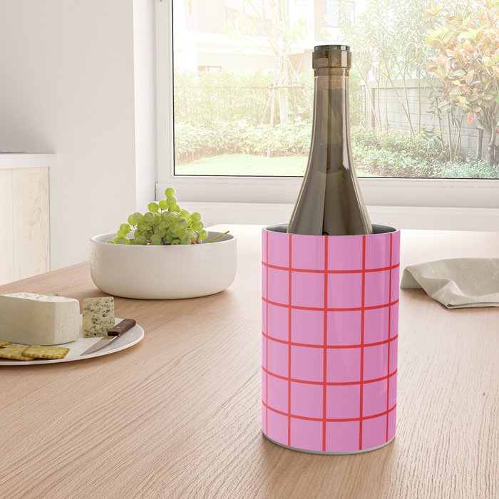Preppy Pink and Red Grid Pattern Wine Chiller Gallery Image 4