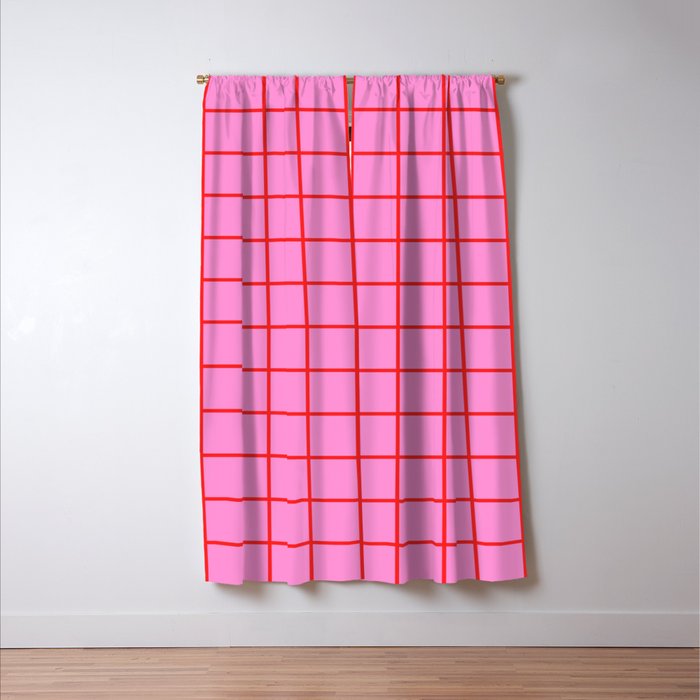 Preppy Pink and Red Grid Pattern Window Curtain Gallery Image 3
