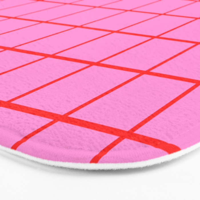 Preppy Pink and Red Grid Pattern Bath Mat Gallery Image 3