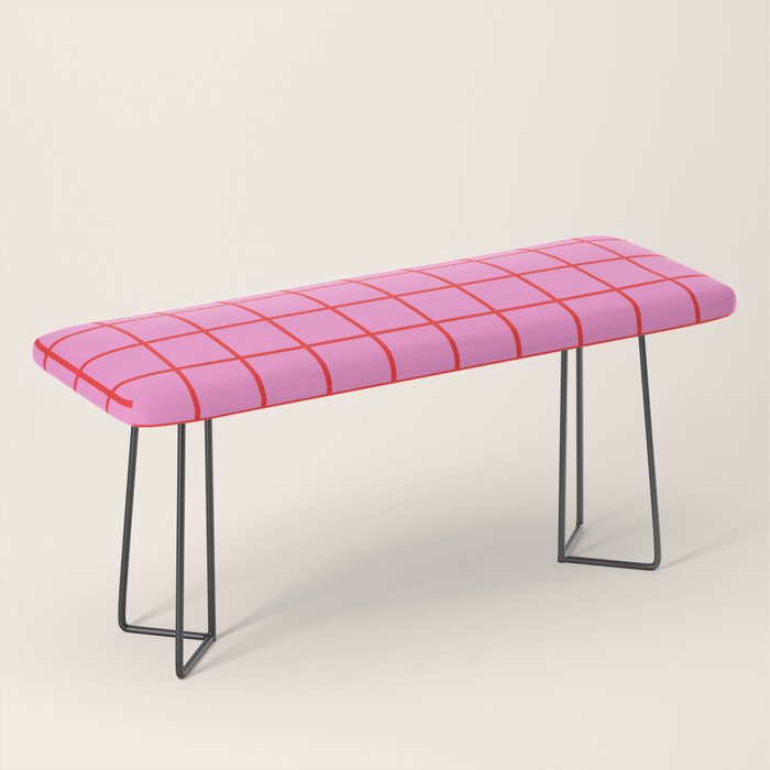 Preppy Pink and Red Grid Pattern Bench Gallery Image 1