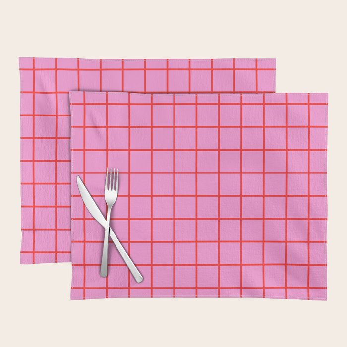 Preppy Pink and Red Grid Pattern Placemat Gallery Image 1