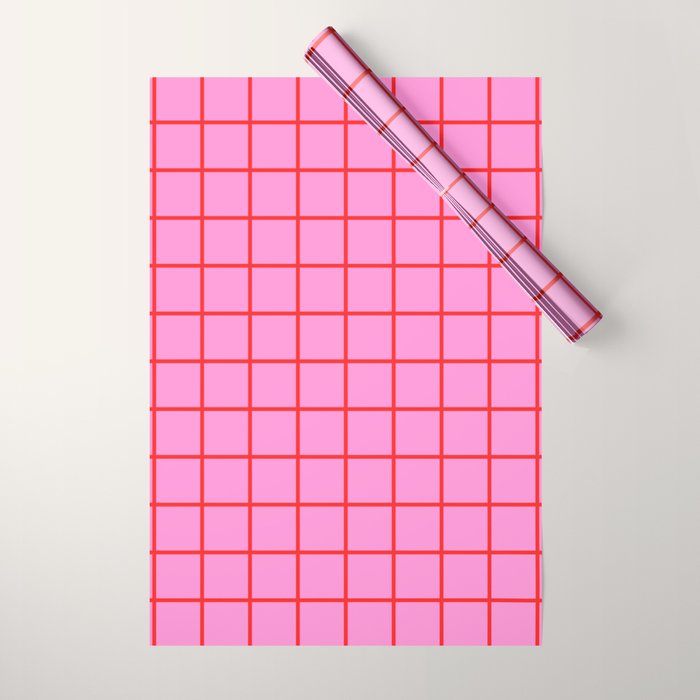 Preppy Pink and Red Grid Pattern Wrapping Paper Gallery Image 1