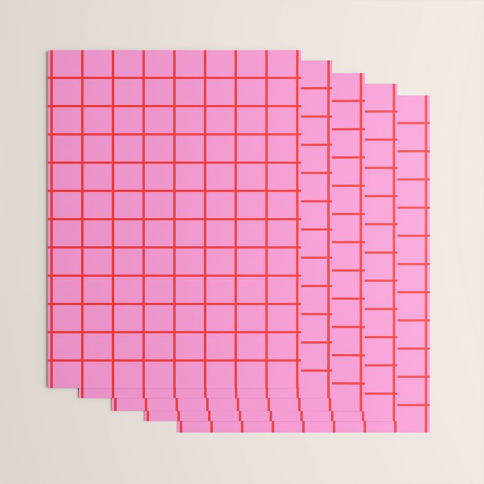 Preppy Pink and Red Grid Pattern Wrapping Paper Gallery Image 3