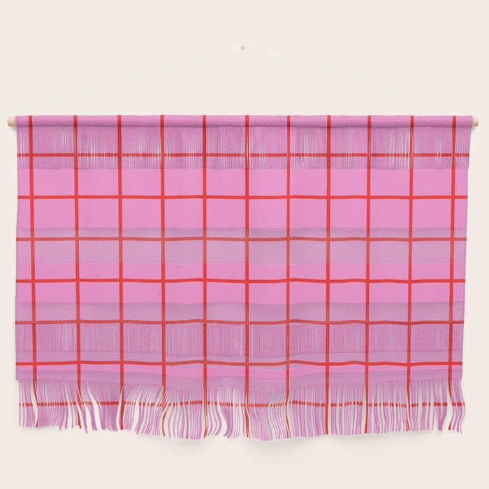Preppy Pink and Red Grid Pattern Wall Hanging Gallery Image 1