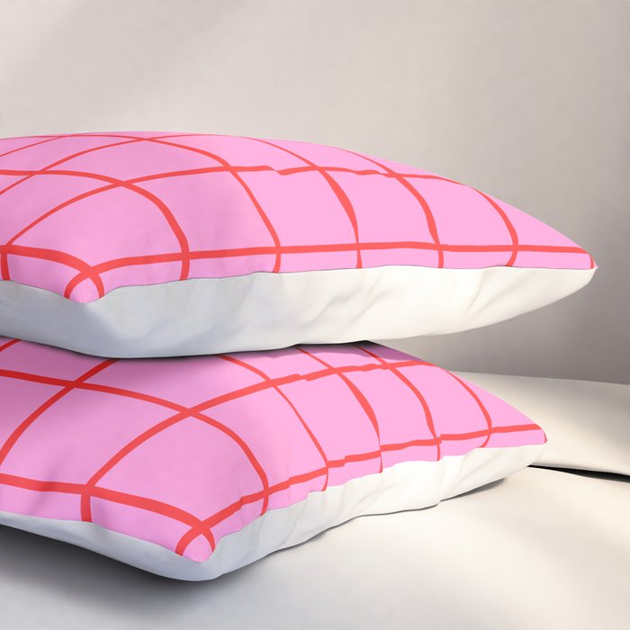 Preppy Pink and Red Grid Pattern Pillow Sham Gallery Image 3