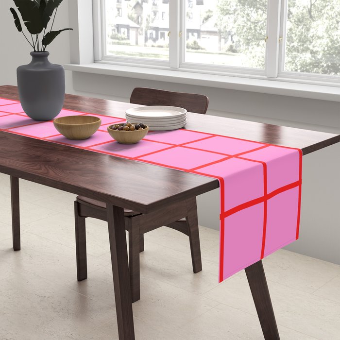 Preppy Pink and Red Grid Pattern Table Runner Gallery Image 2