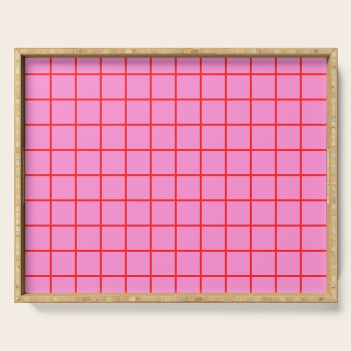 Preppy Pink and Red Grid Pattern Serving Tray Gallery Image 1