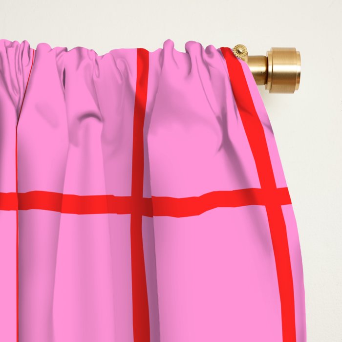 Preppy Pink and Red Grid Pattern Window Curtain Gallery Image 2