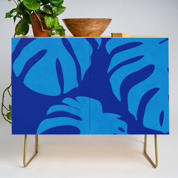 night monstera blue summer plant leaves Credenza Gallery Image 1