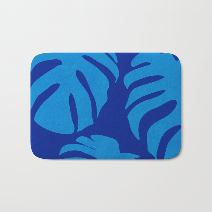 night monstera blue summer plant leaves Bath Mat Gallery Image 1