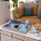 night monstera blue summer plant leaves Serving Tray Gallery Image 2