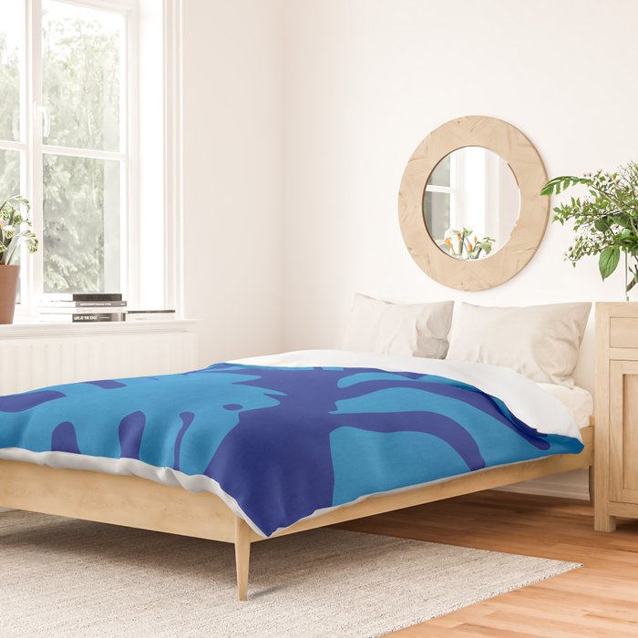 night monstera blue summer plant leaves Duvet Cover Gallery Image 2