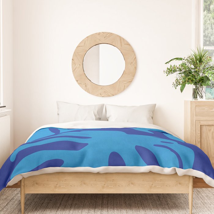 night monstera blue summer plant leaves Duvet Cover Gallery Image 3
