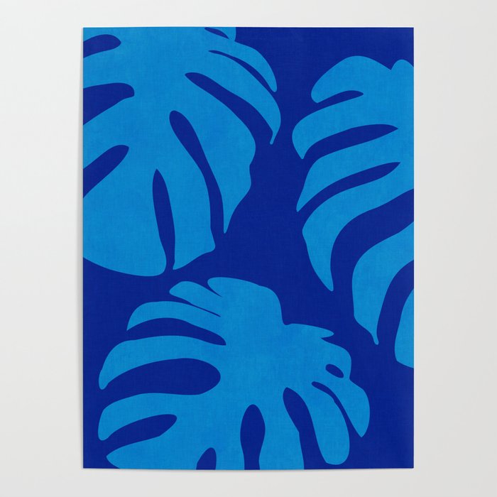 night monstera blue summer plant leaves Poster Gallery Image 1