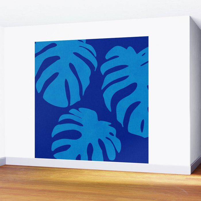night monstera blue summer plant leaves Wall Mural Gallery Image 2