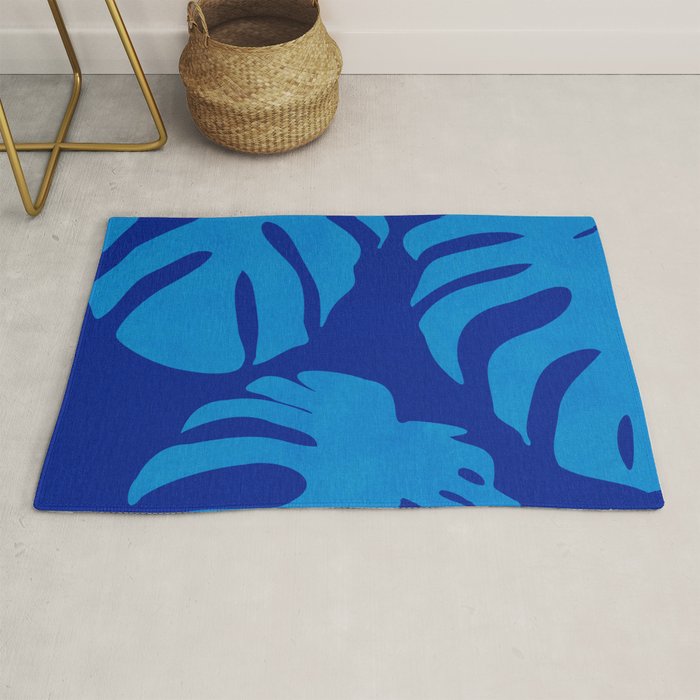 night monstera blue summer plant leaves Rug Gallery Image 1