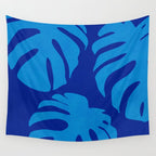 night monstera blue summer plant leaves Wall Tapestry Gallery Image 4