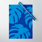 night monstera blue summer plant leaves Wrapping Paper Gallery Image 1