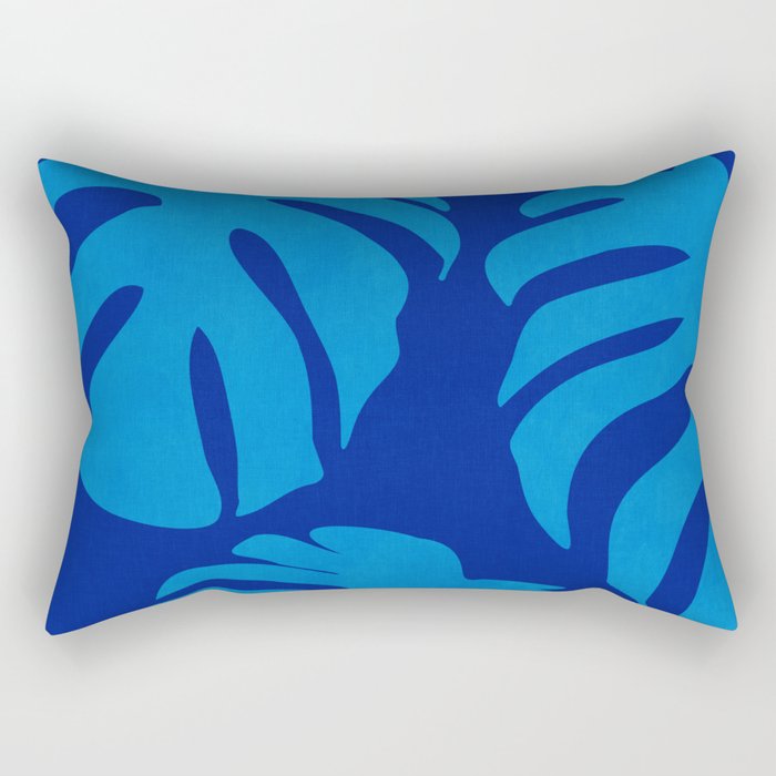 night monstera blue summer plant leaves Rectangular Pillow Gallery Image 2
