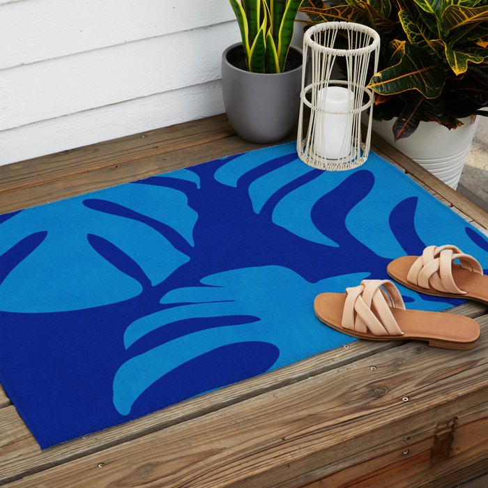 night monstera blue summer plant leaves Outdoor Rug Gallery Image 2