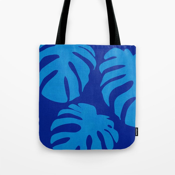 night monstera blue summer plant leaves Tote Bag Gallery Image 1