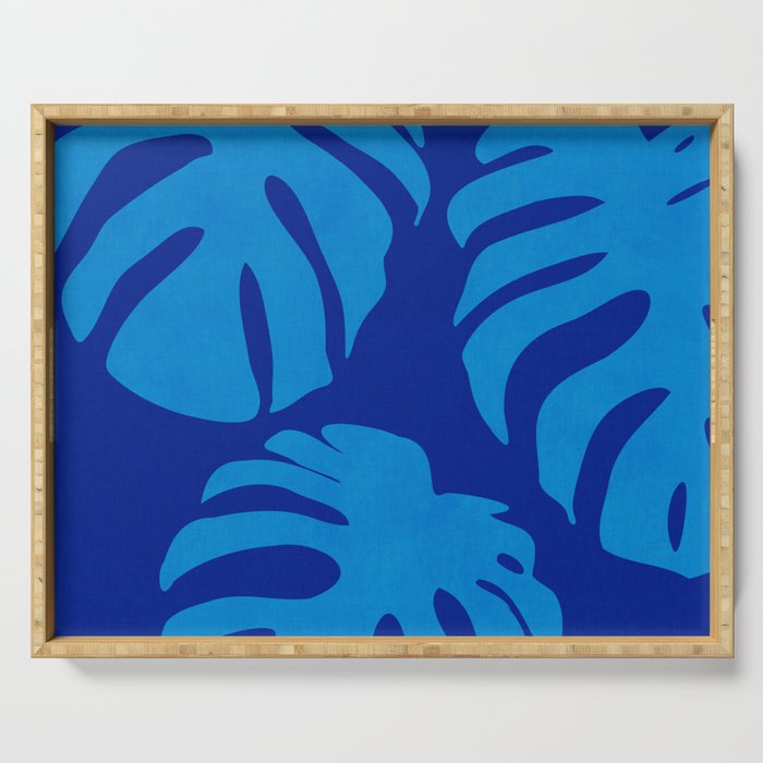 night monstera blue summer plant leaves Serving Tray Gallery Image 1