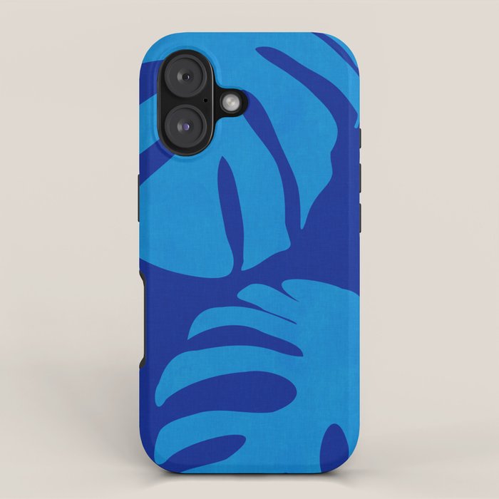 night monstera blue summer plant leaves iPhone Case Gallery Image 1